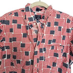 J. Crew Mens Patriotic American Flat Shirt M Flex Washed Stars Stripes Holiday